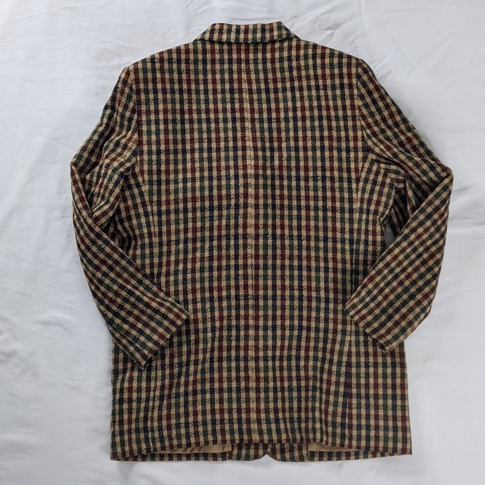 VTG Wool Plaid Tan Green Button Front Blazer Lined Academia Revival 90s - Picture 4 of 7